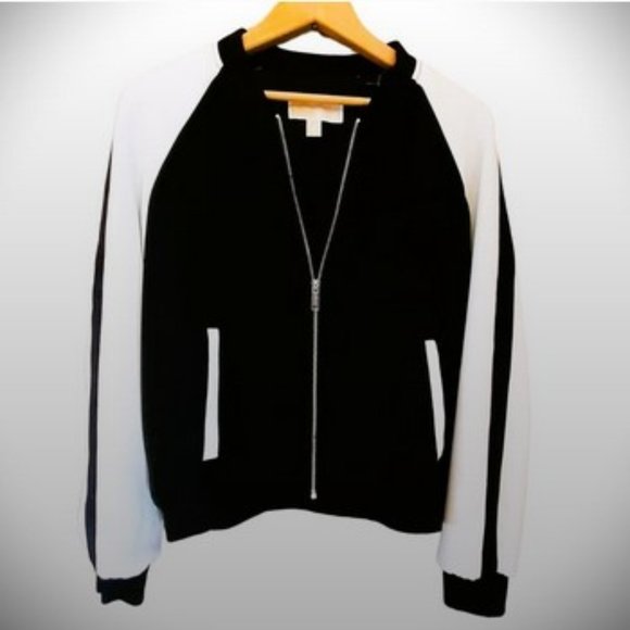 Michael Kors Jackets & Blazers - MICHAEL KORS Jacket Bomber Color Block Black Lined white zip EUC Sz M